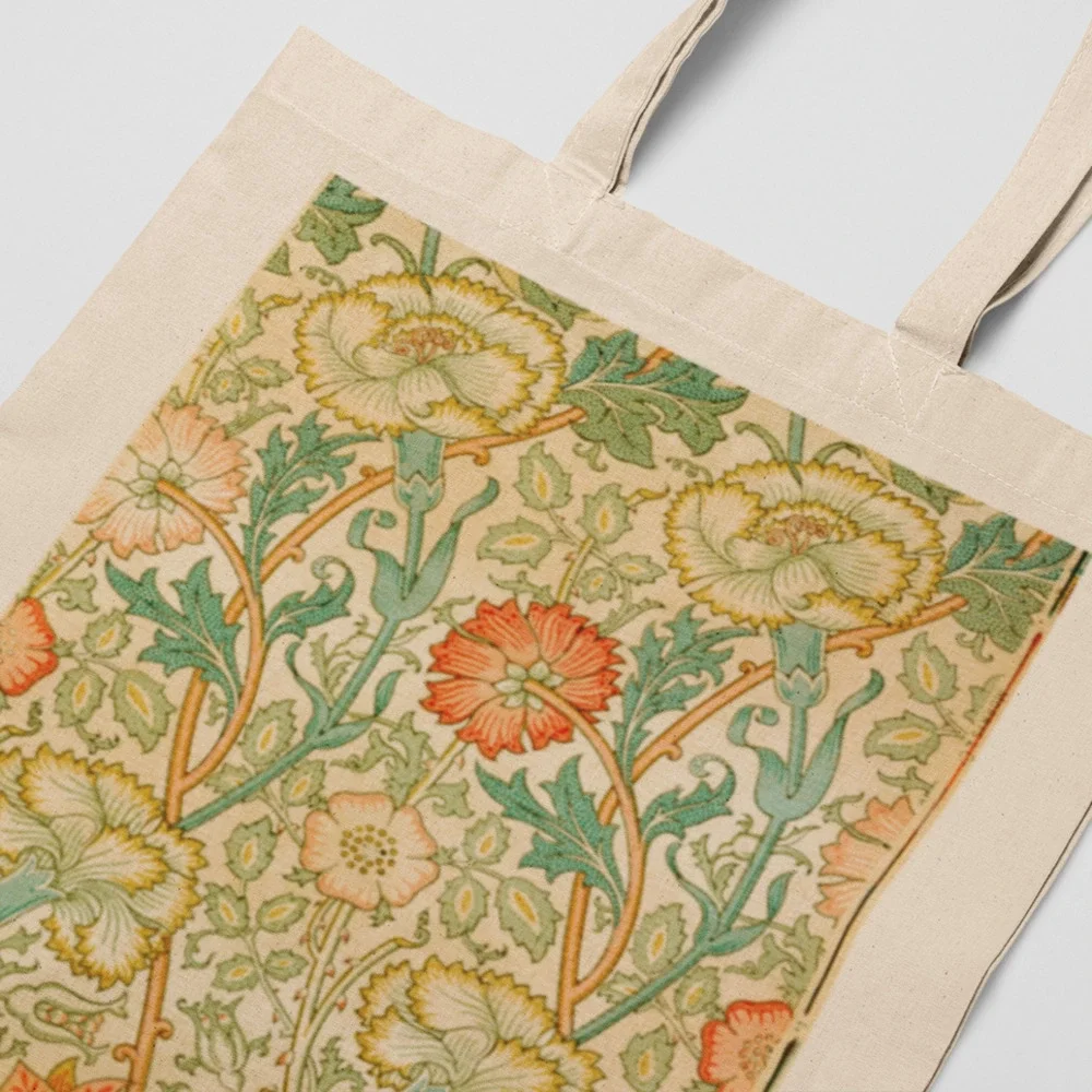 Vintage Floral Orange Sage Canvas Tote